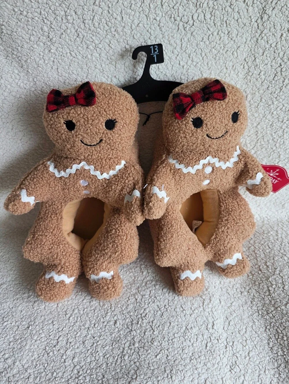 New Holiday Time tiddler Boys and Girls Plush Gingerbread Slippers